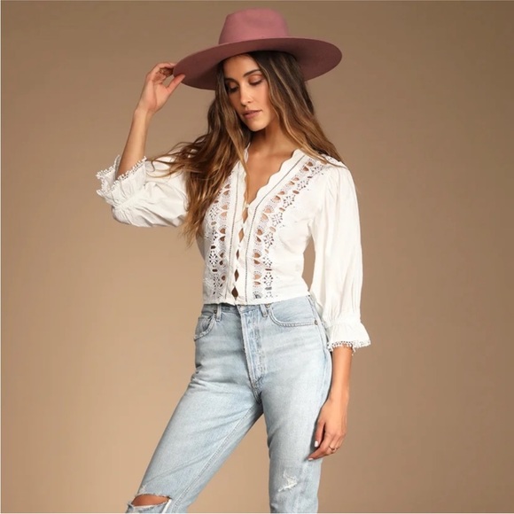 Free People Tops - Free People Louella Embroidered Blouse Top Shirt White Ivory Cotton M